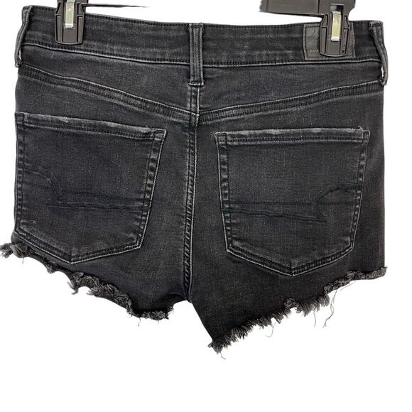 American Eagle Hi Rise Shortie Black Distressed Cut Off Goth Jean Shorts sz 6 - Picture 7 of 16